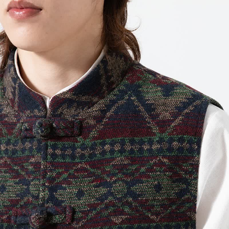 Buddha Stones Chaleco para hombre estilo vintage Tang con cuello mandarín y estampado geométrico, ideal para otoño e invierno. - image 14