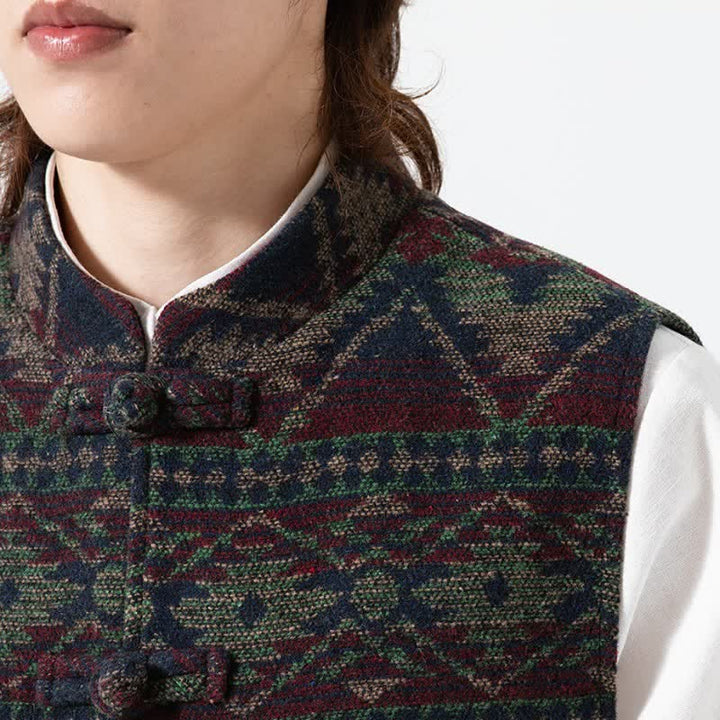 Buddha Stones Chaleco para hombre estilo vintage Tang con cuello mandarín y estampado geométrico, ideal para otoño e invierno. - image 14