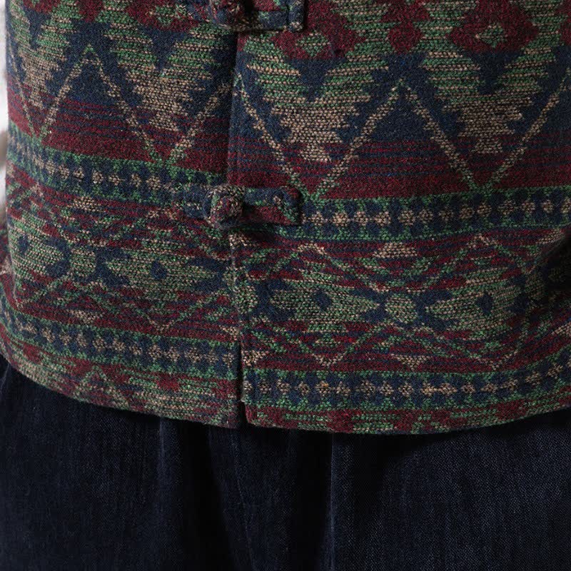 Buddha Stones Chaleco para hombre estilo vintage Tang con cuello mandarín y estampado geométrico, ideal para otoño e invierno. - image 15