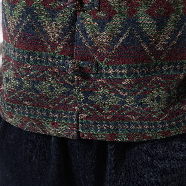 Buddha Stones Chaleco para hombre estilo vintage Tang con cuello mandarín y estampado geométrico, ideal para otoño e invierno. - image 15