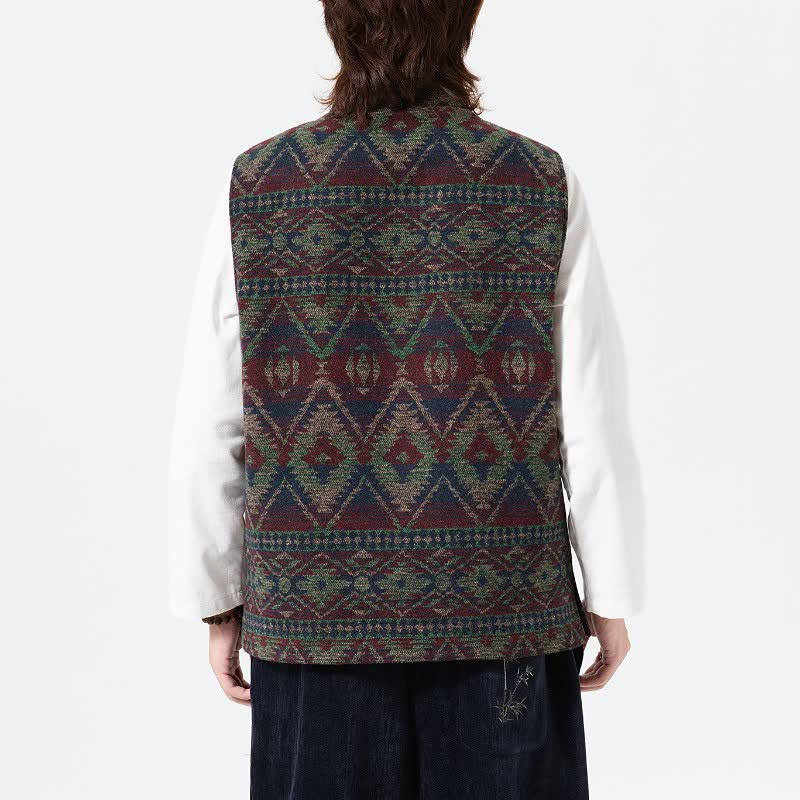 Buddha Stones Chaleco para hombre estilo vintage Tang con cuello mandarín y estampado geométrico, ideal para otoño e invierno. - image 11