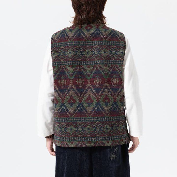 Buddha Stones Chaleco para hombre estilo vintage Tang con cuello mandarín y estampado geométrico, ideal para otoño e invierno. - image 11