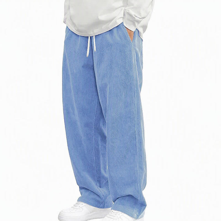 Buddha Stones Pantalones largos de pana lisos con cordón ajustable para hombre, estilo casual de otoño/invierno, pierna recta y bolsillos. - Azul cielo claro - US/UK/AU48, EU58 (5XL) - image 3