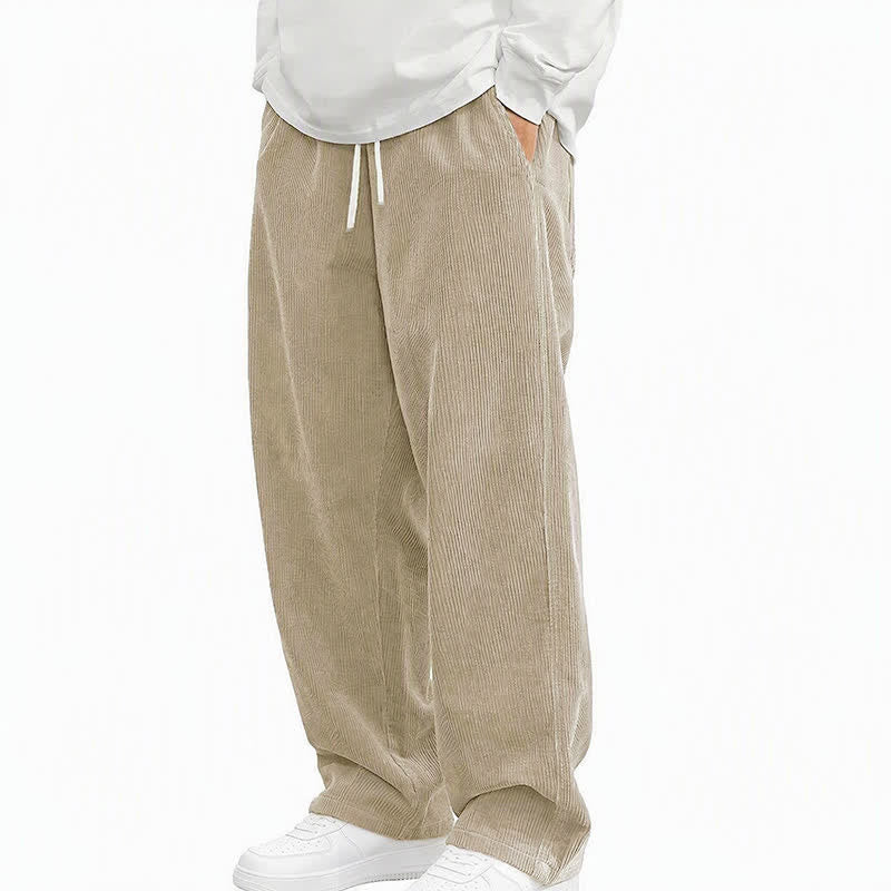 Buddha Stones Pantalones largos de pana lisos con cordón ajustable para hombre, estilo casual de otoño/invierno, pierna recta y bolsillos. - Broncearse - US/UK/AU48, EU58 (5XL) - image 2
