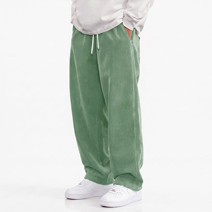 Buddha Stones Pantalones largos de pana lisos con cordón ajustable para hombre, estilo casual de otoño/invierno, pierna recta y bolsillos. - Verde pálido - US/UK/AU48, EU58 (5XL) - image 7