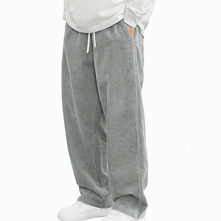 Buddha Stones Pantalones largos de pana lisos con cordón ajustable para hombre, estilo casual de otoño/invierno, pierna recta y bolsillos. - Gris - US/UK/AU48, EU58 (5XL) - image 0