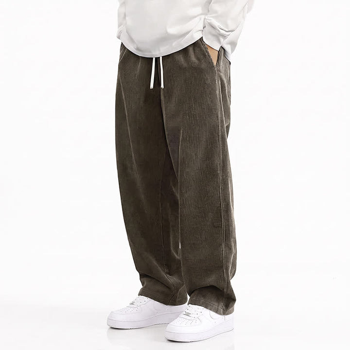 Buddha Stones Pantalones largos de pana lisos con cordón ajustable para hombre, estilo casual de otoño/invierno, pierna recta y bolsillos. - Marrón silla de montar - US/UK/AU48, EU58 (5XL) - image 4