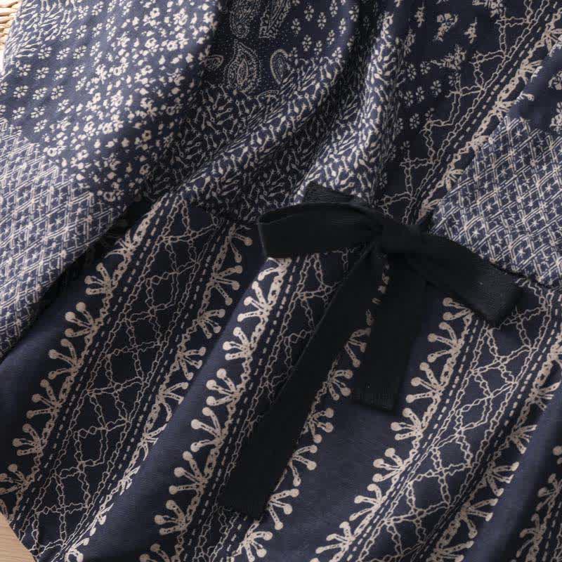 Buddha Stones Kimono de mujer estilo boho informal con cordón ajustable y estampado floral patchwork, ideal para otoño e invierno. - image 6