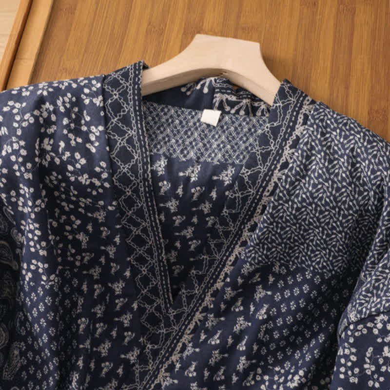 Buddha Stones Kimono de mujer estilo boho informal con cordón ajustable y estampado floral patchwork, ideal para otoño e invierno. - image 3