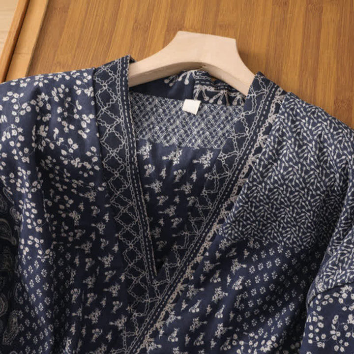 Buddha Stones Kimono de mujer estilo boho informal con cordón ajustable y estampado floral patchwork, ideal para otoño e invierno. - image 3