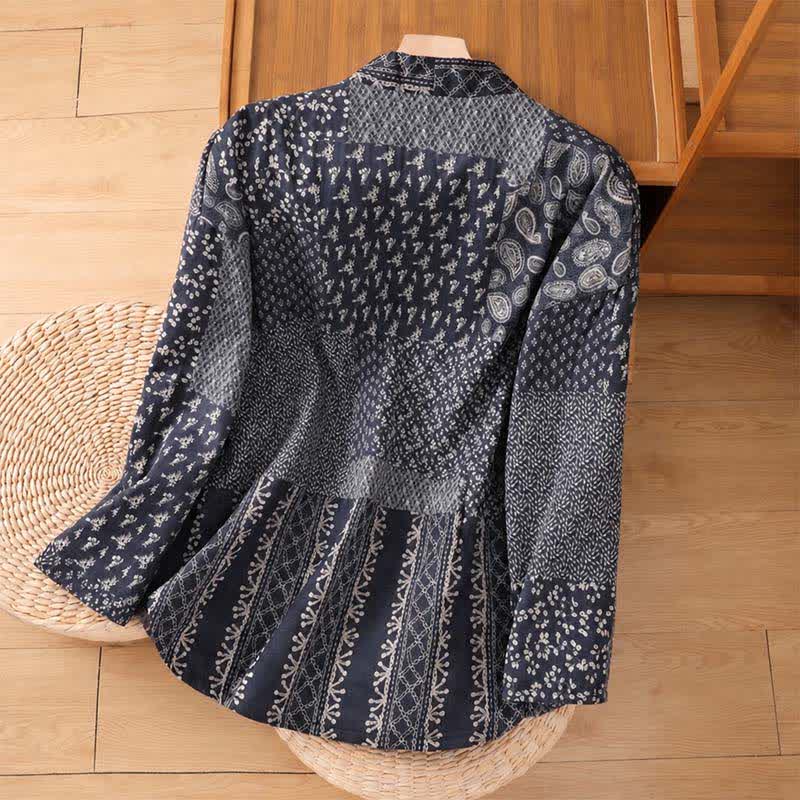Buddha Stones Kimono de mujer estilo boho informal con cordón ajustable y estampado floral patchwork, ideal para otoño e invierno. - image 1
