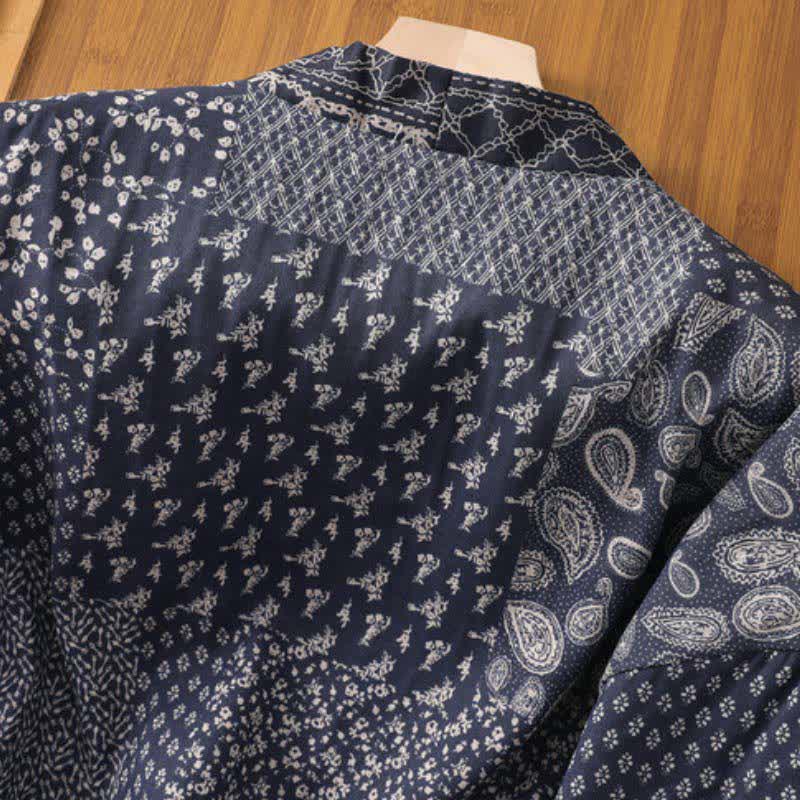 Buddha Stones Kimono de mujer estilo boho informal con cordón ajustable y estampado floral patchwork, ideal para otoño e invierno. - image 4