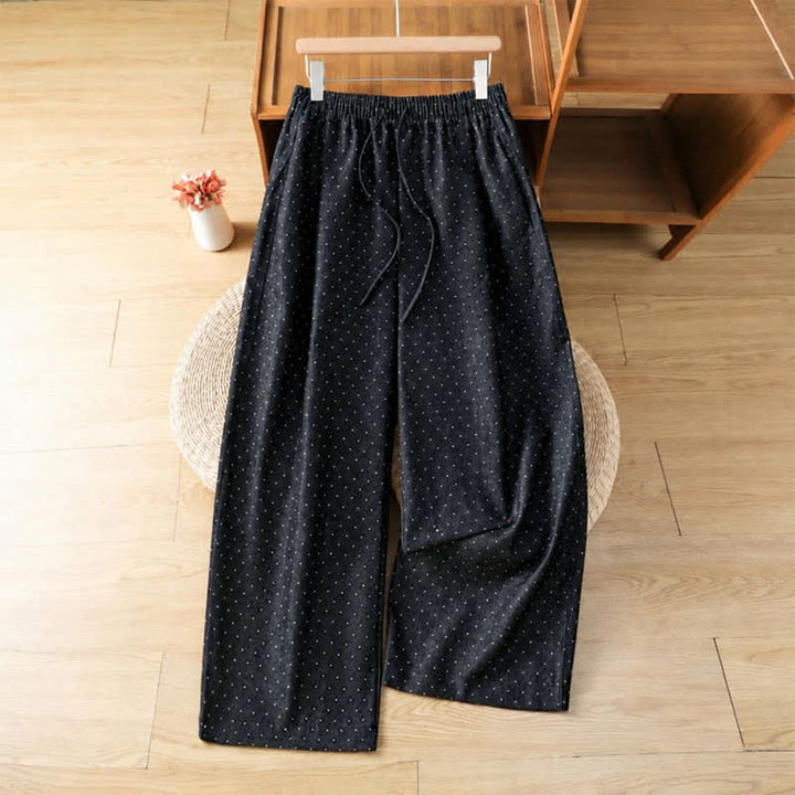 Buddha Stones Pantalones tobilleros casuales de otoño con cordón ajustable y estampado de lunares para mujer, de pierna recta y con bolsillo. - Azul medianoche - US8-10, UK/AU12-14, EU40-42 (2XL) - image 0