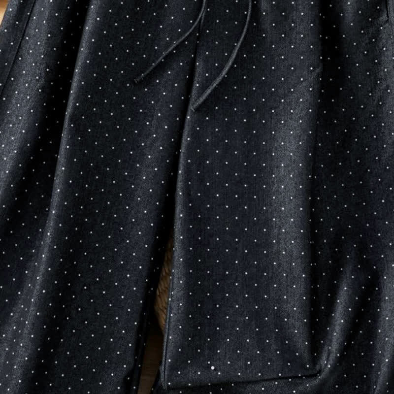 Buddha Stones Pantalones tobilleros casuales de otoño con cordón ajustable y estampado de lunares para mujer, de pierna recta y con bolsillo. - image 3