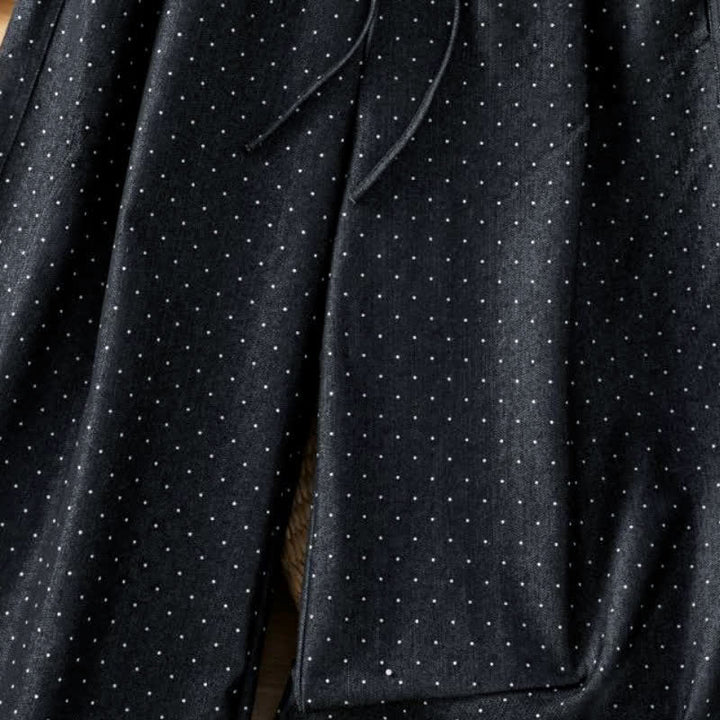 Buddha Stones Pantalones tobilleros casuales de otoño con cordón ajustable y estampado de lunares para mujer, de pierna recta y con bolsillo. - image 3