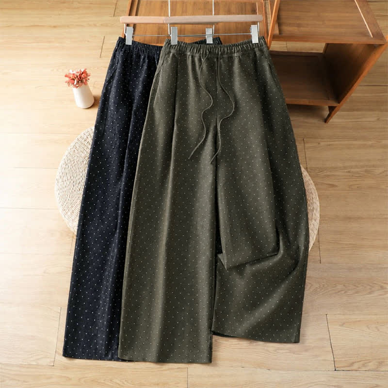 Buddha Stones Pantalones tobilleros casuales de otoño con cordón ajustable y estampado de lunares para mujer, de pierna recta y con bolsillo. - image 12