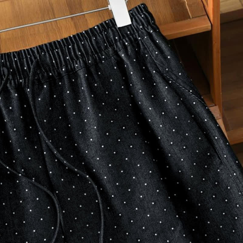 Buddha Stones Pantalones tobilleros casuales de otoño con cordón ajustable y estampado de lunares para mujer, de pierna recta y con bolsillo. - image 2