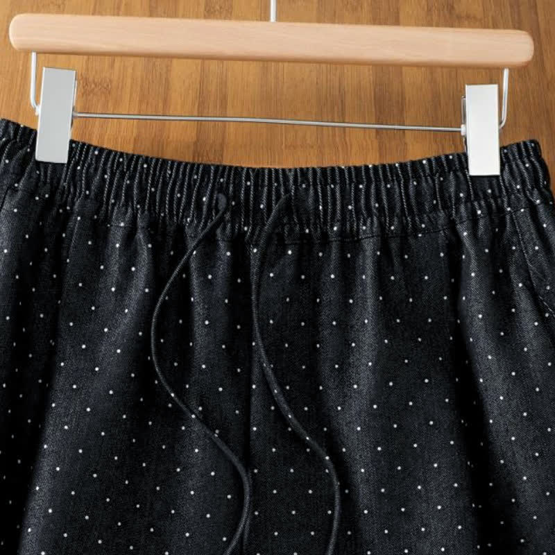 Buddha Stones Pantalones tobilleros casuales de otoño con cordón ajustable y estampado de lunares para mujer, de pierna recta y con bolsillo. - image 1