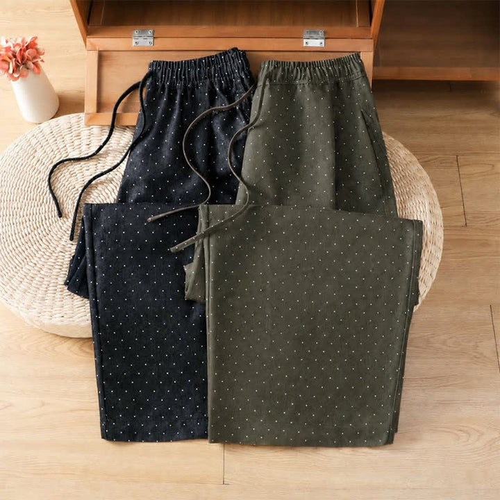 Buddha Stones Pantalones tobilleros casuales de otoño con cordón ajustable y estampado de lunares para mujer, de pierna recta y con bolsillo. - image 13