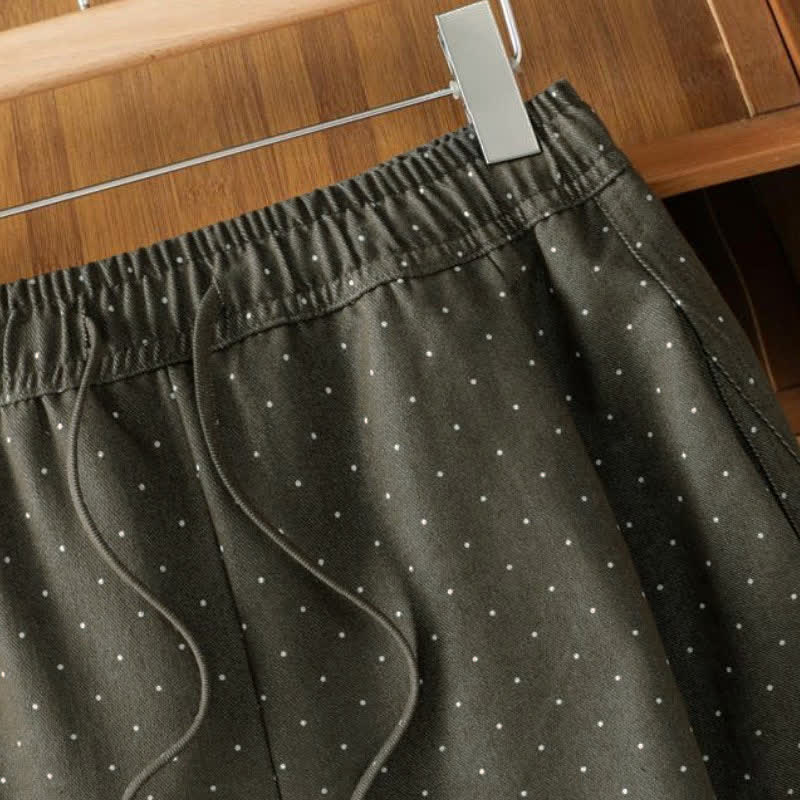 Buddha Stones Pantalones tobilleros casuales de otoño con cordón ajustable y estampado de lunares para mujer, de pierna recta y con bolsillo. - image 7