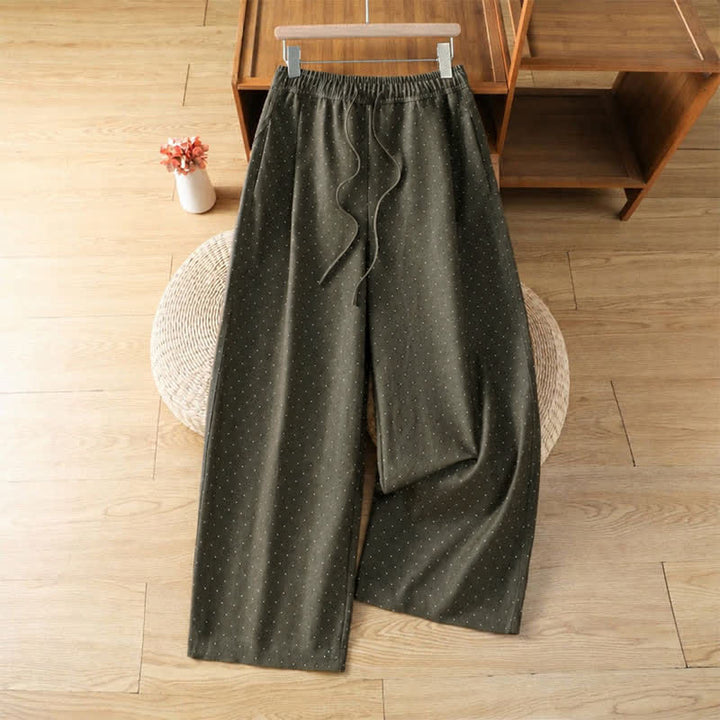 Buddha Stones Pantalones tobilleros casuales de otoño con cordón ajustable y estampado de lunares para mujer, de pierna recta y con bolsillo. - Aceituna - US8-10, UK/AU12-14, EU40-42 (2XL) - image 5