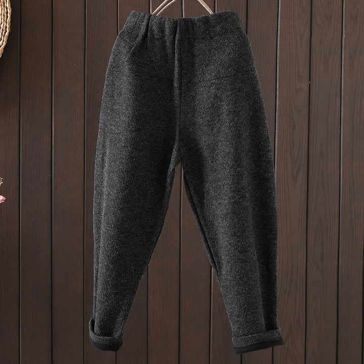 Buddha Stones Pantalones tobilleros casuales de invierno de algodón liso para mujer, pantalones ajustados con bolsillo. - image 6