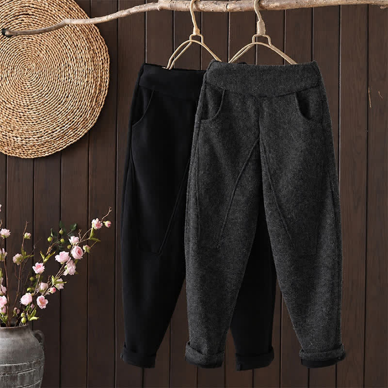 Buddha Stones Pantalones tobilleros casuales de invierno de algodón liso para mujer, pantalones ajustados con bolsillo. - image 15