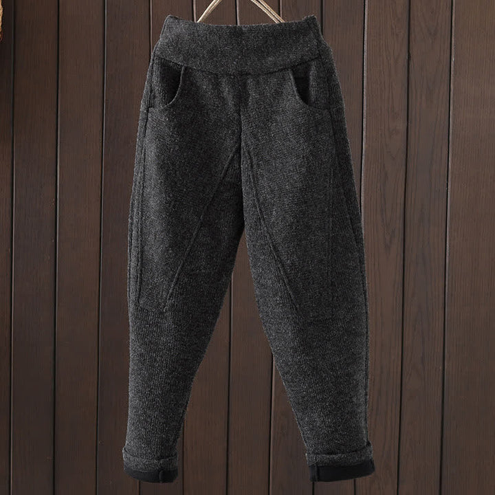 Buddha Stones Pantalones tobilleros casuales de invierno de algodón liso para mujer, pantalones ajustados con bolsillo. - Gris oscuro - US12, UK/AU16, EU44 (3XL) - image 5