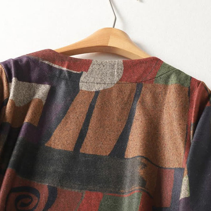 Buddha Stones Vestido de manga larga para mujer, de algodón, con estampado geométrico abstracto y estilo bohemio vintage, ideal para otoño e invierno, con bolsillos. - image 3