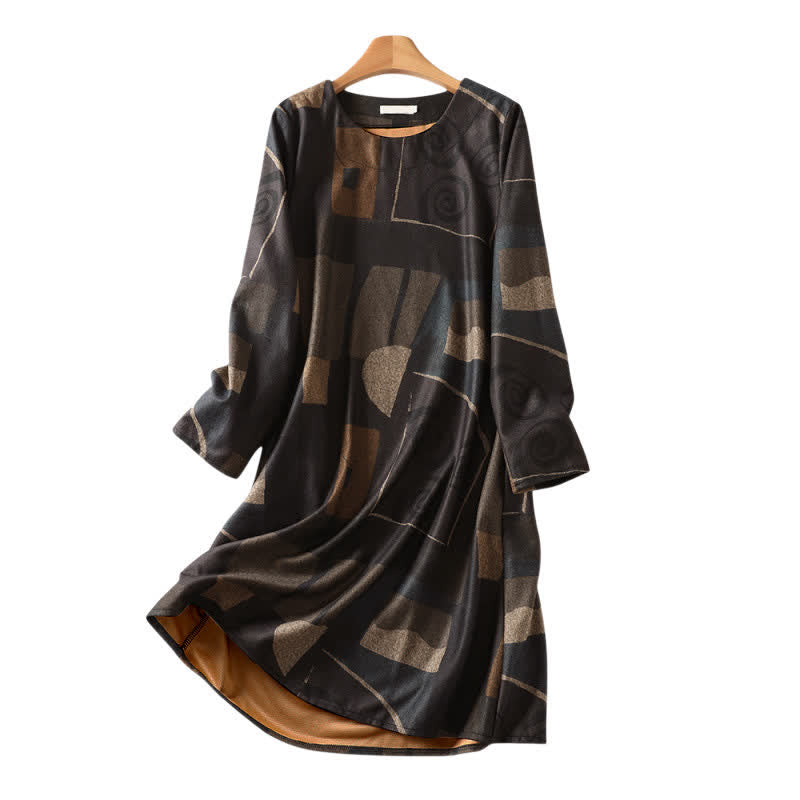 Buddha Stones Vestido de manga larga para mujer, de algodón, con estampado geométrico abstracto y estilo bohemio vintage, ideal para otoño e invierno, con bolsillos. - Gris pizarra oscuro - US8-10, UK/AU12-14, EU40-42 (2XL) - image 9