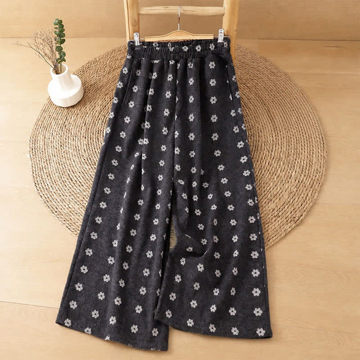 Buddha Stones Pantalones cortos de algodón blanco con estampado floral para mujer, estilo casual de otoño/invierno, de pierna ancha y con bolsillos. - Gris oscuro - US8-10, UK/AU12-14, EU40-42 (2XL) - image 0