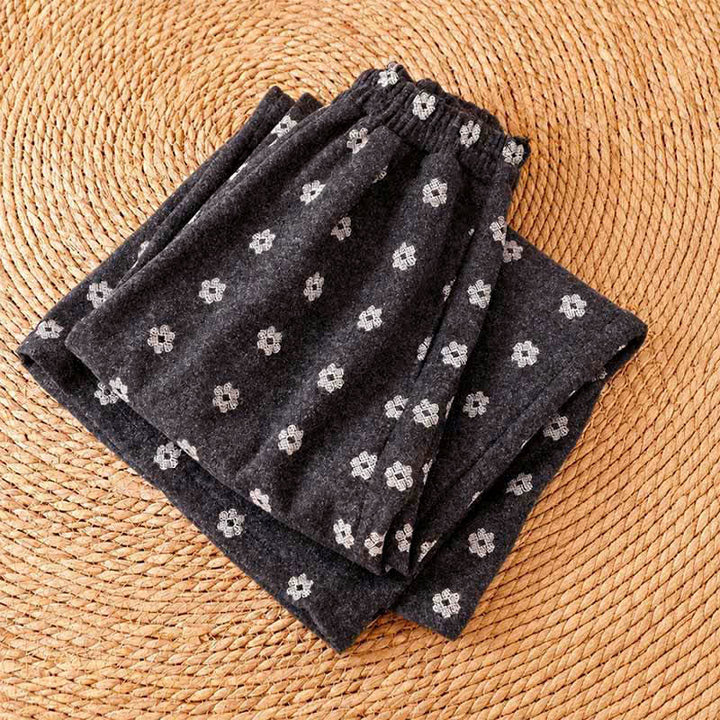 Buddha Stones Pantalones cortos de algodón blanco con estampado floral para mujer, estilo casual de otoño/invierno, de pierna ancha y con bolsillos. - image 5