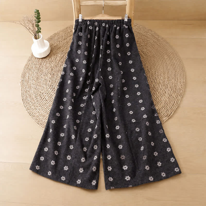 Buddha Stones Pantalones cortos de algodón blanco con estampado floral para mujer, estilo casual de otoño/invierno, de pierna ancha y con bolsillos. - image 1