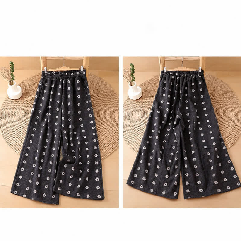 Buddha Stones Pantalones cortos de algodón blanco con estampado floral para mujer, estilo casual de otoño/invierno, de pierna ancha y con bolsillos. - image 4