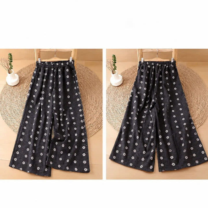 Buddha Stones Pantalones cortos de algodón blanco con estampado floral para mujer, estilo casual de otoño/invierno, de pierna ancha y con bolsillos. - image 4