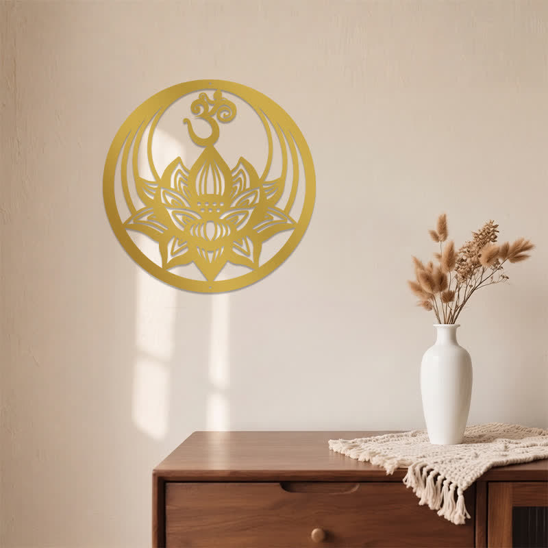 Buddha Stones Loto Dorado OM, Símbolos Metálicos Significativos, Decoración de Pared - image 3