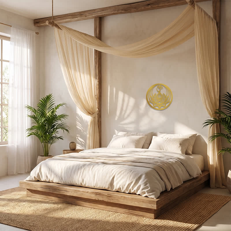 Buddha Stones Loto Dorado OM, Símbolos Metálicos Significativos, Decoración de Pared - image 9