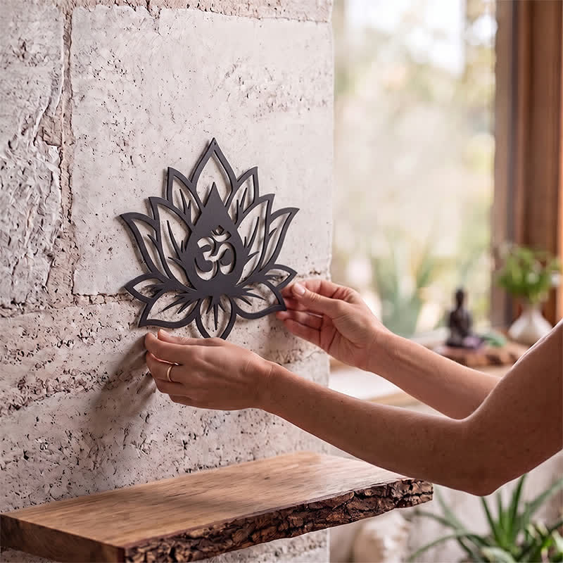 Buddha Stones Loto de metal OM Mindfulness Zen Símbolos significativos Arte de pared - image 1