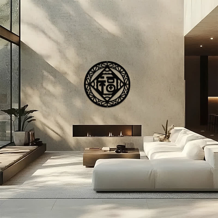 Buddha Stones Bendición del personaje Round Fu, símbolos geométricos de metal con significado, arte de pared - image 13