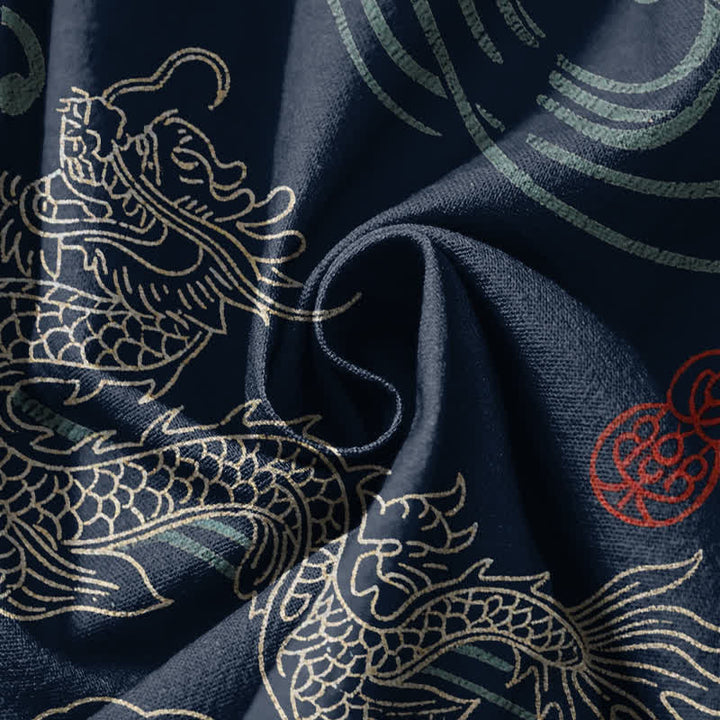 Buddha Stones Pantalones harem para hombre de algodón puro con estampado étnico de dragón, cordón ajustable y bolsillos. - image 5