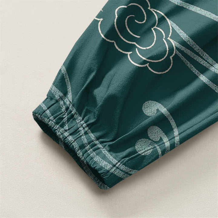 Buddha Stones Pantalones harem para hombre de algodón puro con estampado étnico de dragón, cordón ajustable y bolsillos. - image 10
