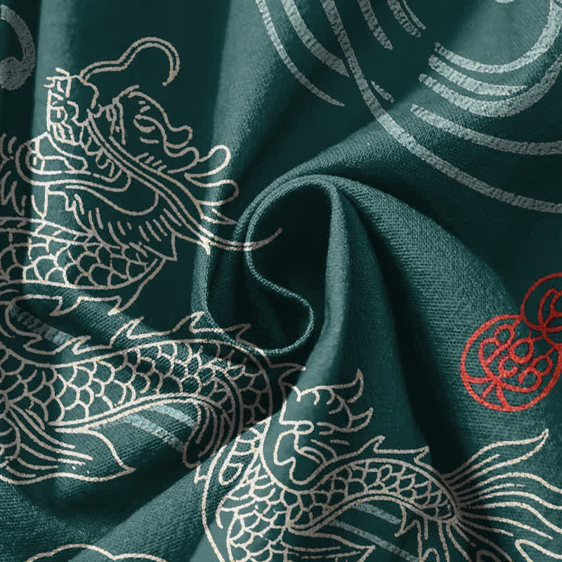 Buddha Stones Pantalones harem para hombre de algodón puro con estampado étnico de dragón, cordón ajustable y bolsillos. - image 11