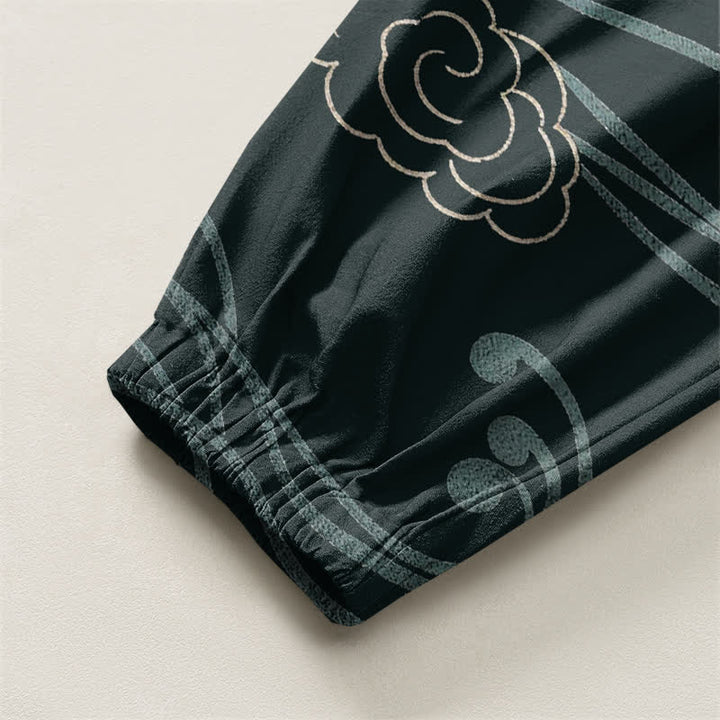 Buddha Stones Pantalones harem para hombre de algodón puro con estampado étnico de dragón, cordón ajustable y bolsillos. - image 16