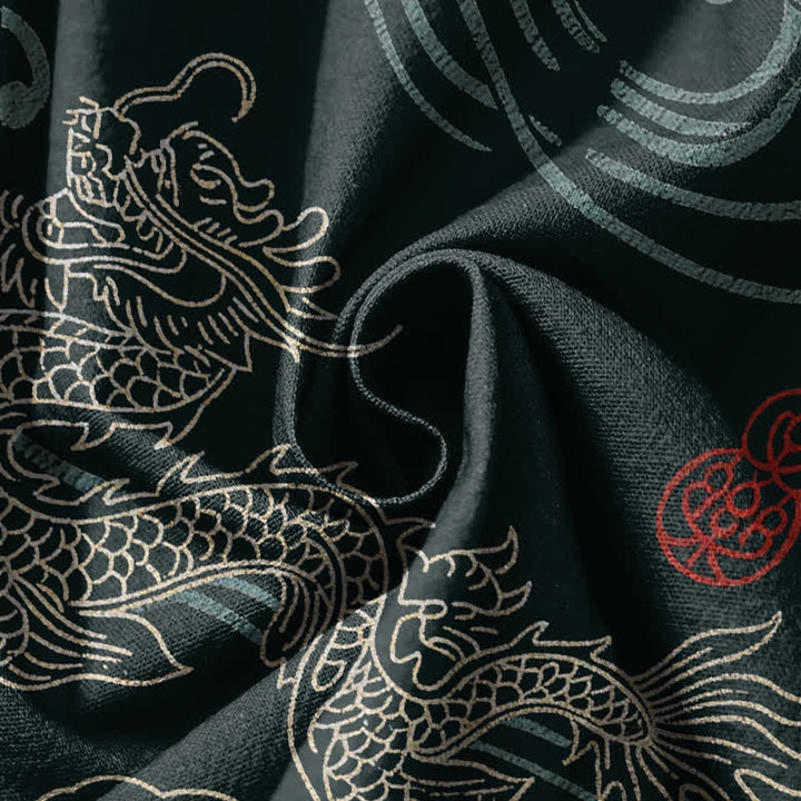 Buddha Stones Pantalones harem para hombre de algodón puro con estampado étnico de dragón, cordón ajustable y bolsillos. - image 17