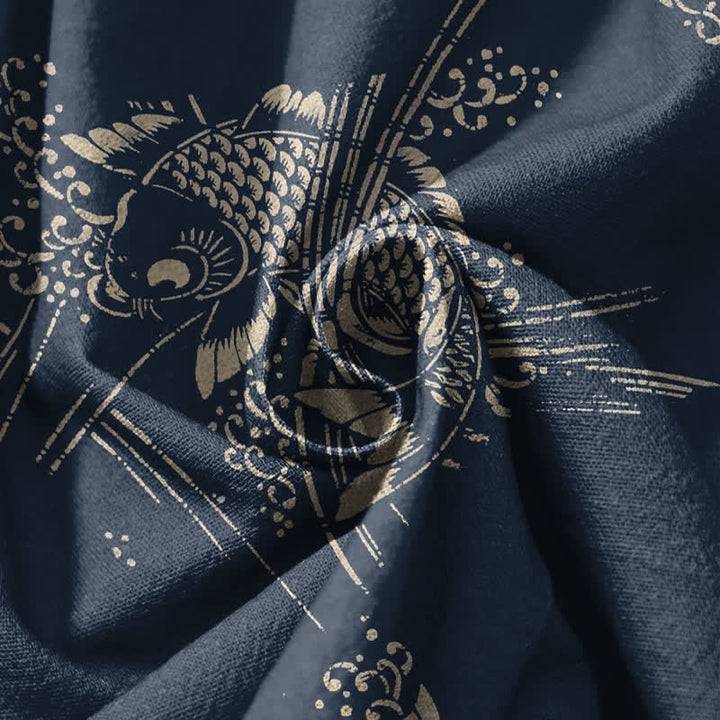 Buddha Stones Pantalones harem para hombre de algodón puro con estampado de peces koi, cordón ajustable y bolsillos. - image 11