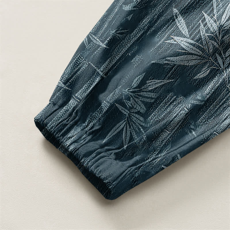 Buddha Stones Pantalones harem para hombre de algodón puro con estampado de bambú zen, cordón ajustable y bolsillos. - image 4