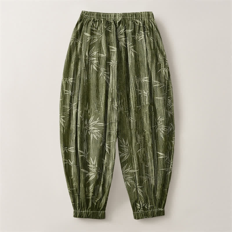 Buddha Stones Pantalones harem para hombre de algodón puro con estampado de bambú zen, cordón ajustable y bolsillos. - image 8