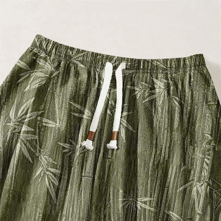 Buddha Stones Pantalones harem para hombre de algodón puro con estampado de bambú zen, cordón ajustable y bolsillos. - image 9