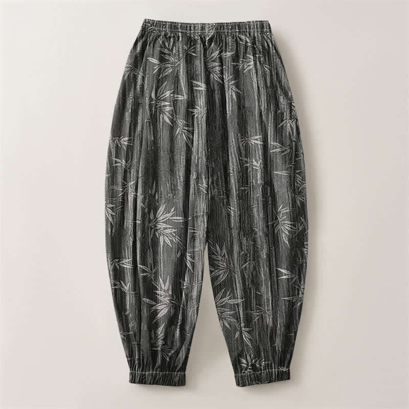 Buddha Stones Pantalones harem para hombre de algodón puro con estampado de bambú zen, cordón ajustable y bolsillos. - image 14