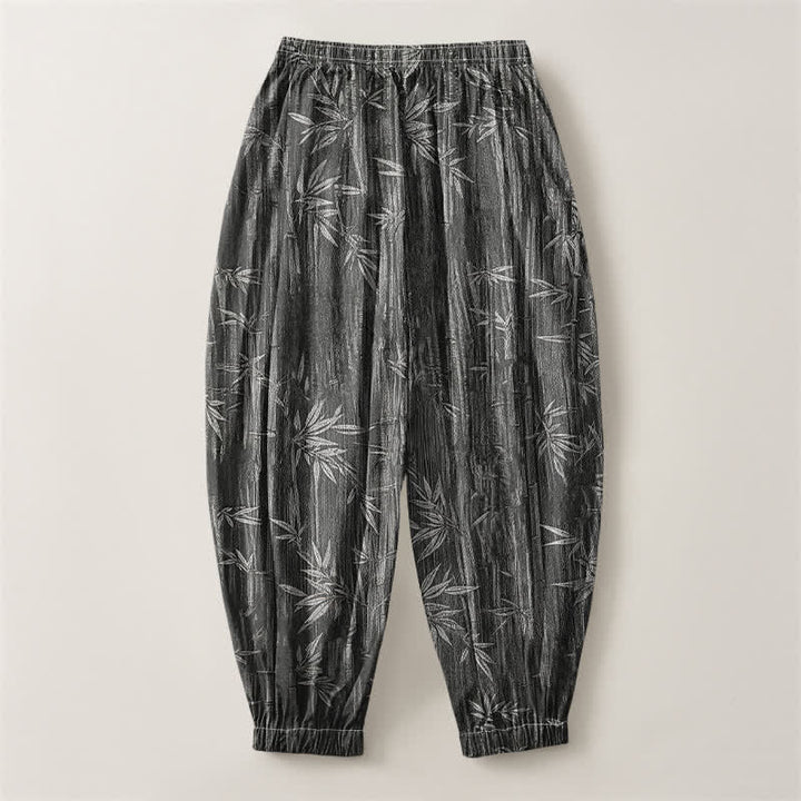 Buddha Stones Pantalones harem para hombre de algodón puro con estampado de bambú zen, cordón ajustable y bolsillos. - image 14